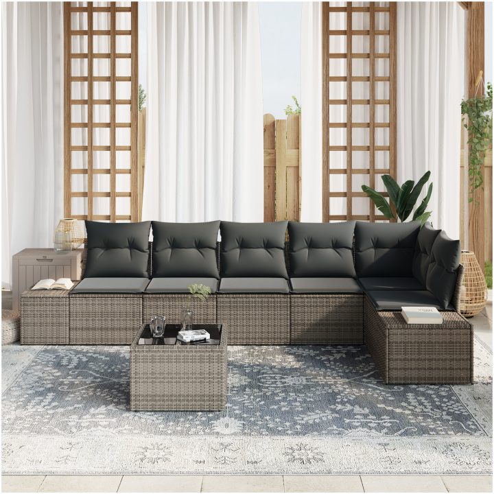 6-delade Trädgårdssoffset med Kuddar Svart Poly Rattan vidaXL 55 x 55 x 37 cm – bild 3