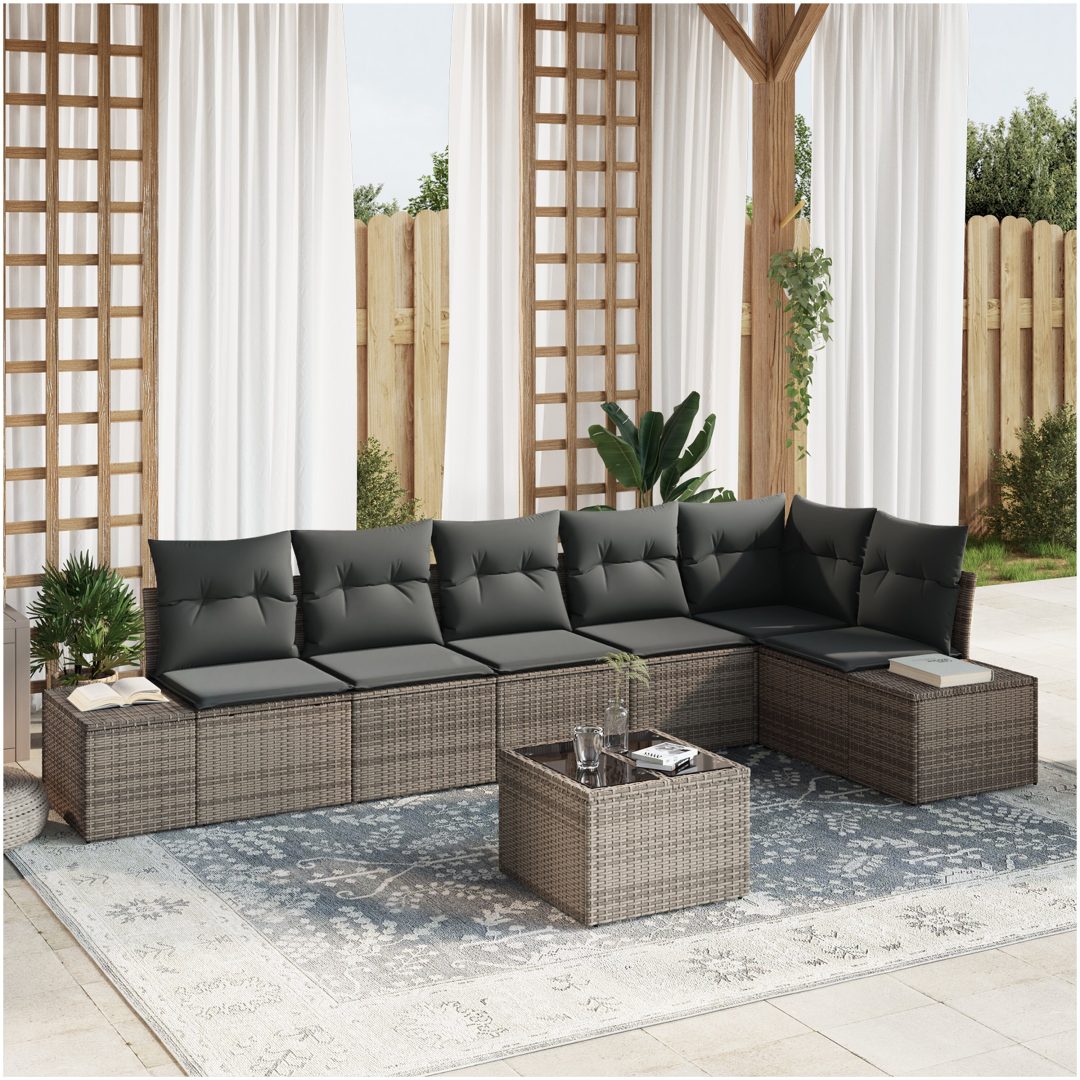 6-delade Trädgårdssoffset med Kuddar Svart Poly Rattan vidaXL 55 x 55 x 37 cm
