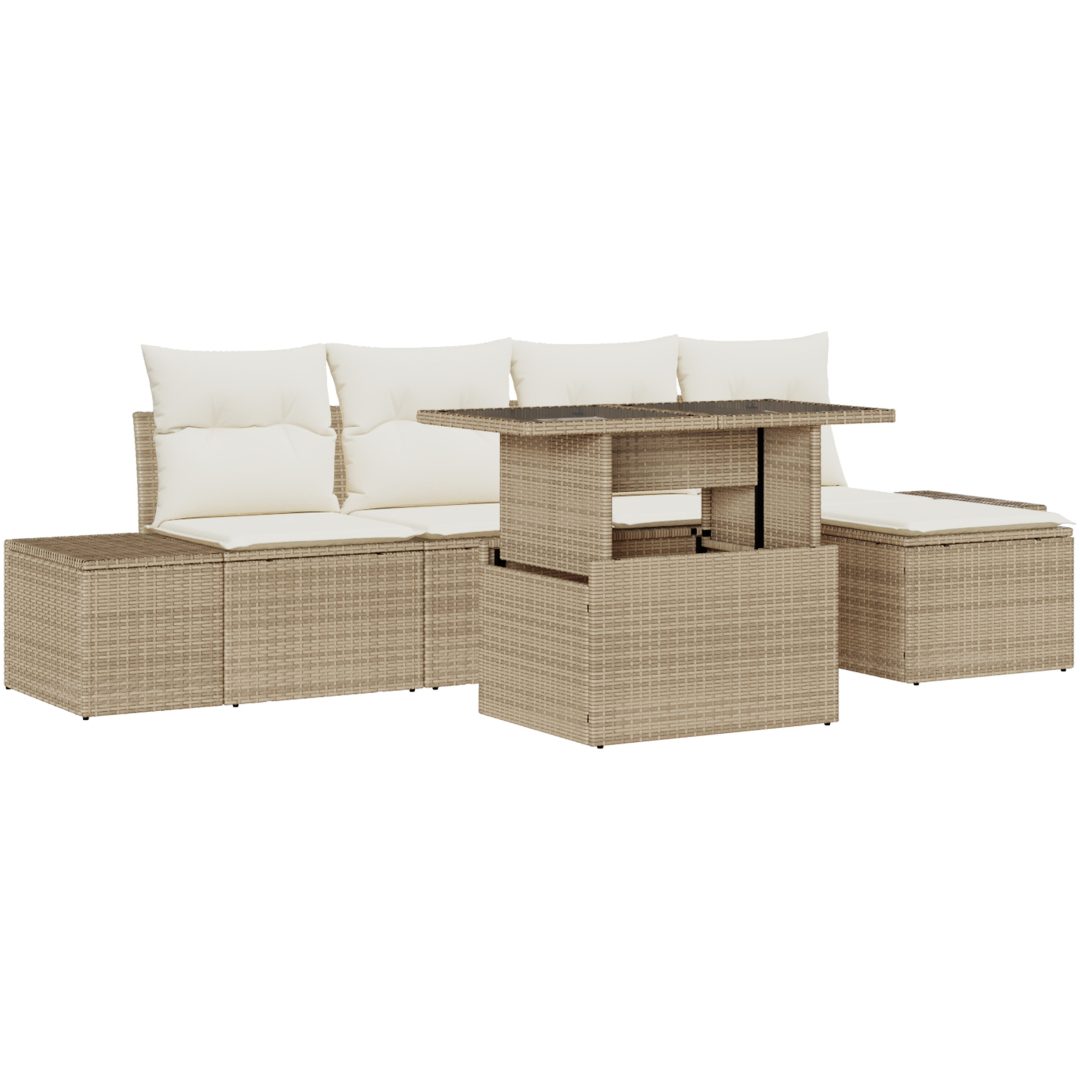 6 delar Trädgårdsgrupp med kuddar, beige poly-rattan vidaXL 100 x 55 x 73 cm – bild 2