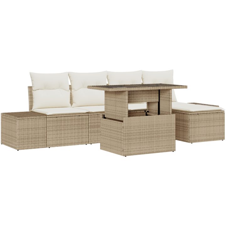 6 delar Trädgårdsgrupp med kuddar, beige poly-rattan vidaXL 100 x 55 x 73 cm – bild 2