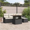 6 delar trädgårdsmöbelset med kuddar, svart poly rattan och akacia vidaXL 100 x 55 x 73 cm – miniatyr 1