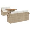 6 Delar Trädgårdsofa Set med Kuddar Beige Poly Rattan vidaXL Medium – miniatyr 2