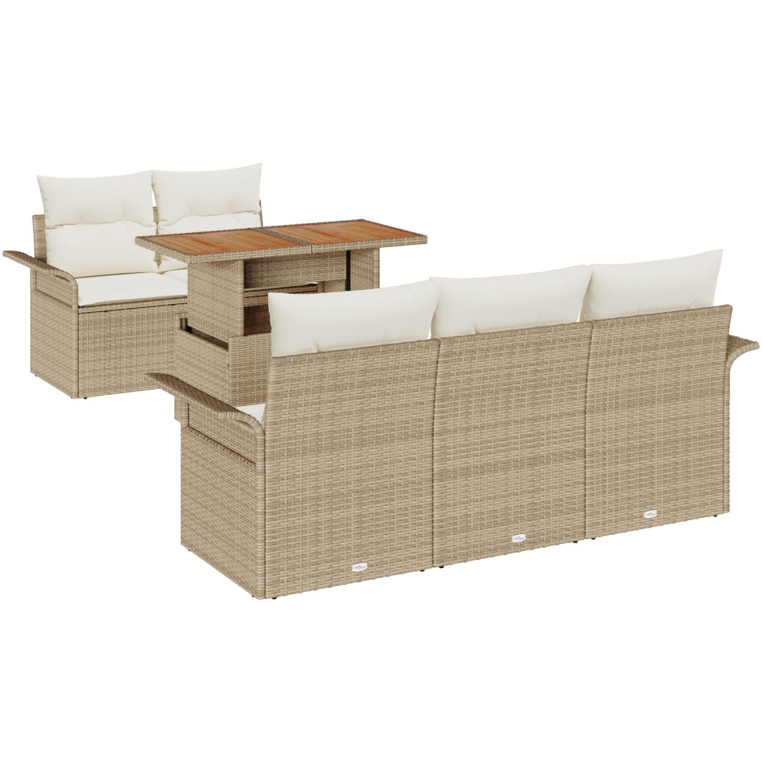 6 Delar Trädgårdsofa Set med Kuddar Beige Poly Rattan vidaXL Medium – bild 2