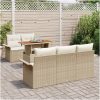 6 Delar Trädgårdsofa Set med Kuddar Beige Poly Rattan vidaXL Medium – miniatyr 3