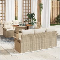6 Delar Trädgårdsofa Set med Kuddar Beige Poly Rattan vidaXL