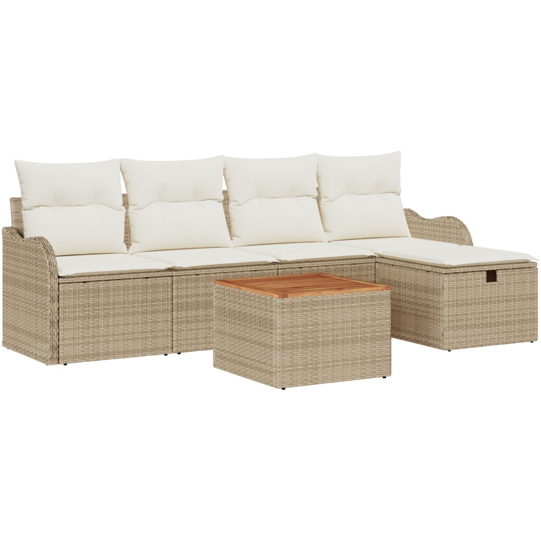 6 Delar Trädgårdsoff Set med Dynor Beige Polyrotting vidaXL Stor – bild 2