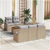 6 Delar Trädgårdsoff Set med Kuddar Beige Poly Rattan Akacia vidaXL Medium – miniatyr 1