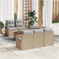 6 Delar Trädgårdsoff Set med Kuddar Beige Poly Rattan Akacia vidaXL