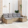 6 Delar Trädgårdsoff-set med Kuddar Beige Poly Rotang vidaXL 251 x 117 x 85 cm – miniatyr 1