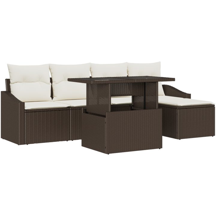 6 delar trädgårdsoff set med kuddar brun polyrotting vidaXL 100 x 55 x 73 cm – bild 2