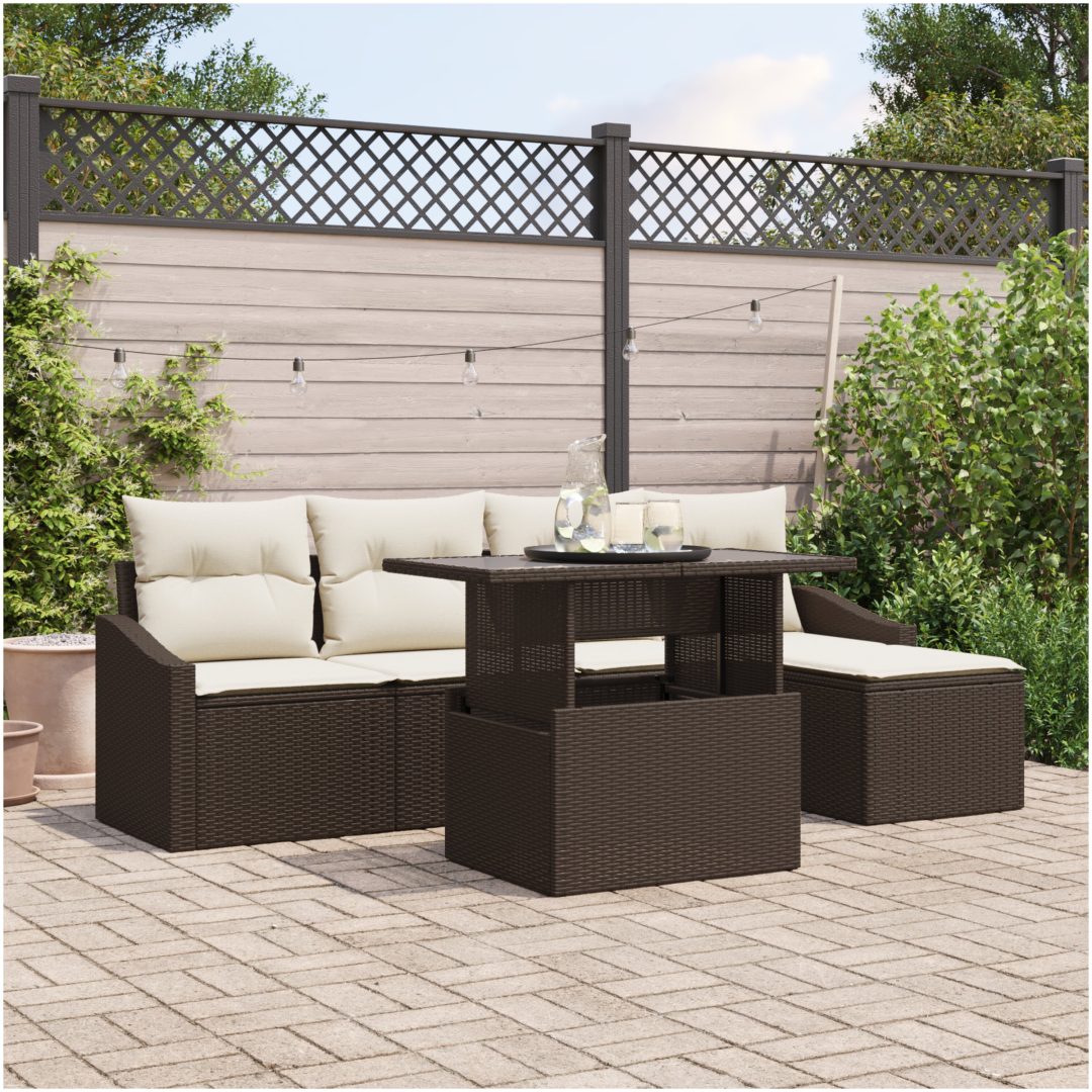 6 delar trädgårdsoff set med kuddar brun polyrotting vidaXL 100 x 55 x 73 cm