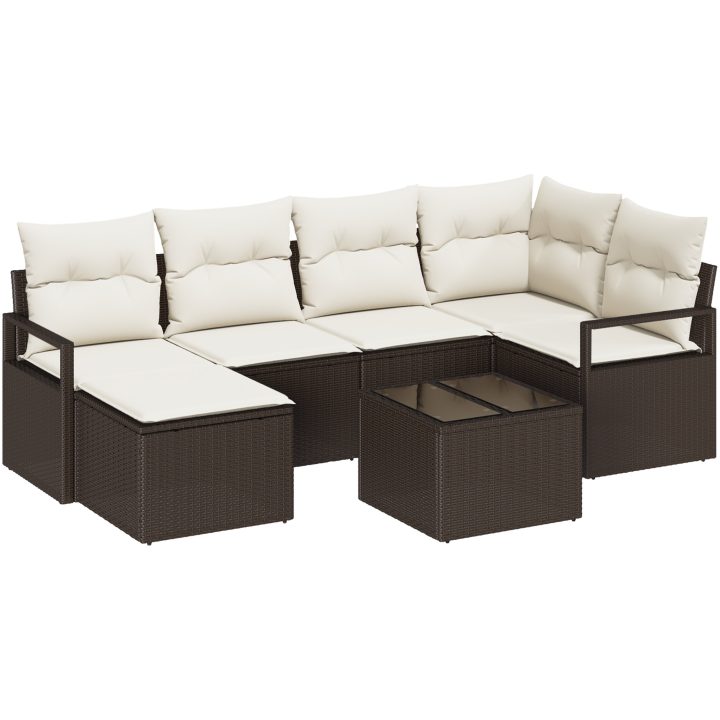6-delar trädgårdsoff set med kuddar grå poly rattan vidaXL Enkel, medium, 55 x 55 x 37 cm, 120 x 62 x 69 cm – bild 2