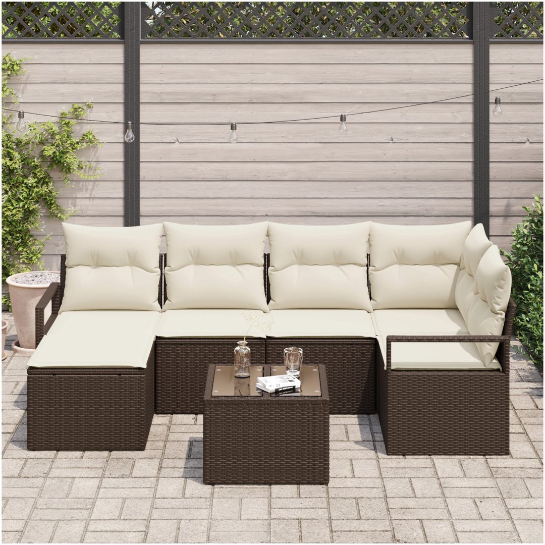 6-delar trädgårdsoff set med kuddar grå poly rattan vidaXL Enkel, medium, 55 x 55 x 37 cm, 120 x 62 x 69 cm – bild 3