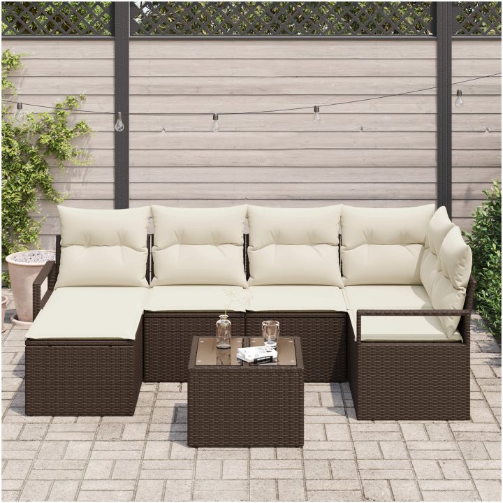 6-delar trädgårdsoff set med kuddar grå poly rattan vidaXL Enkel, medium, 55 x 55 x 37 cm, 120 x 62 x 69 cm – bild 3