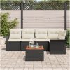 6 Delar Trädgårdsoff set med Kuddar Svart Poly Rattan Akacia vidaXL 55 x 55 x 37 cm – miniatyr 3