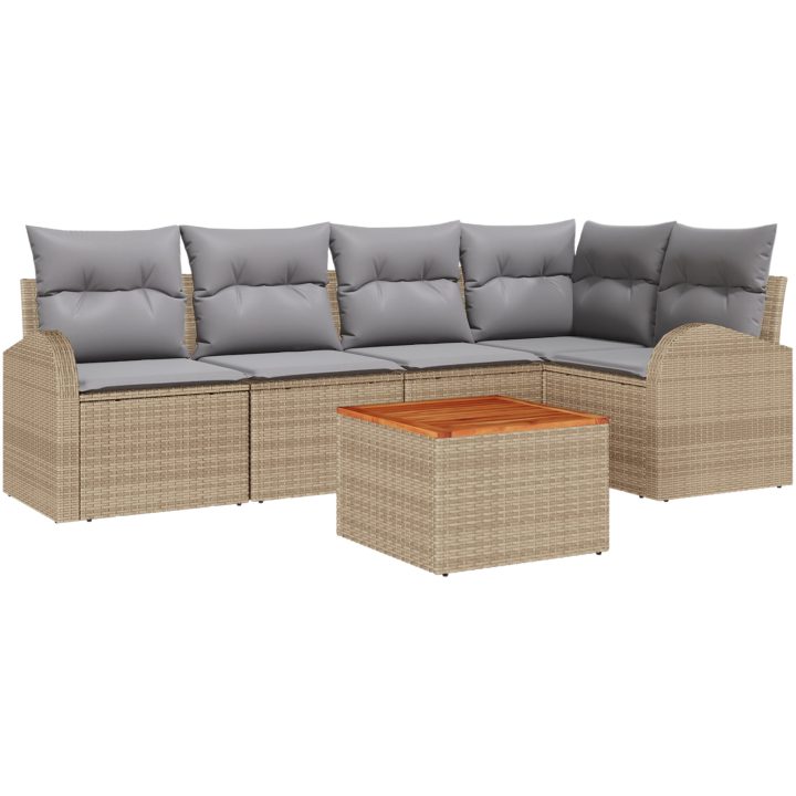 6-delar Trädgårdsoffa Set med Kuddar Beige Polyrotting Akacia vidaXL 55 x 55 x 37 cm – bild 2