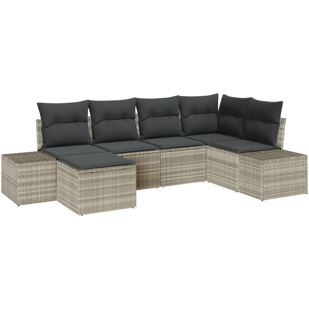 6 delar trädgårdsoffagrupp med kuddar ljusgrå poly rattan vidaXL 184 x 62 x 85 cm – bild 2