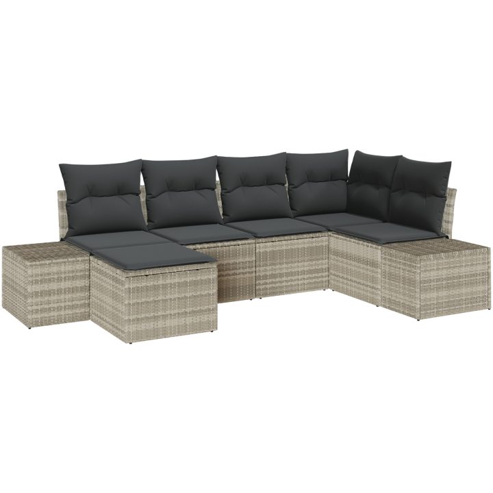6 delar trädgårdsoffagrupp med kuddar ljusgrå poly rattan vidaXL 184 x 62 x 85 cm – bild 2
