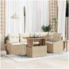 6 delar trädgårdsoffaset med kuddar, beige poly-rattan vidaXL 100 x 55 x 73 cm – miniatyr 1