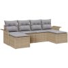6 Delar Trädgårdsoffaset med Kuddar Beige Poly Rattan vidaXL Medium – miniatyr 2