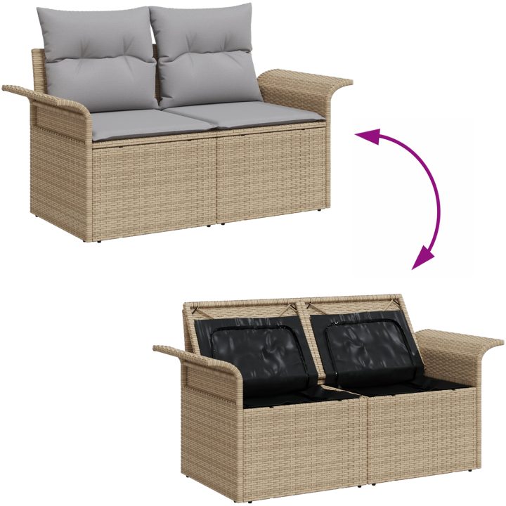 6 Delar Trädgårdsoffaset med Kuddar Beige Poly Rattan vidaXL Medium – bild 10