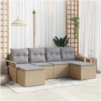 6 Delar Trädgårdsoffaset med Kuddar Beige Poly Rattan vidaXL