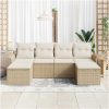 6-delar Trädgårdsoffaset med Kuddar Beige Poly Rattan vidaXL Stor – miniatyr 3