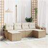 6-delar Trädgårdsoffaset med Kuddar Beige Poly Rattan vidaXL Stor – miniatyr 1