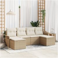 6-delar Trädgårdsoffaset med Kuddar Beige Poly Rattan vidaXL