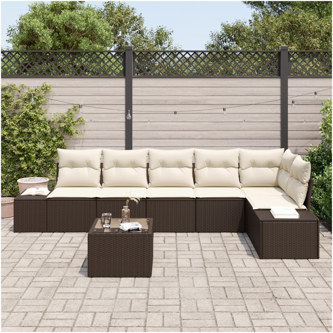 6 Delar Trädgårdsoffaset med Kuddar Grå Poly Rattan vidaXL 55 x 55 x 37 cm – bild 3