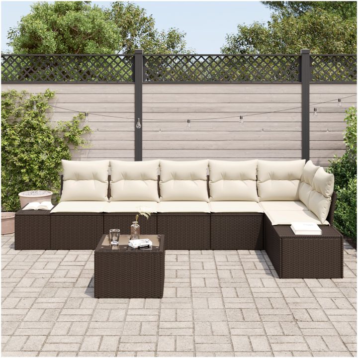 6 Delar Trädgårdsoffaset med Kuddar Grå Poly Rattan vidaXL 55 x 55 x 37 cm – bild 3