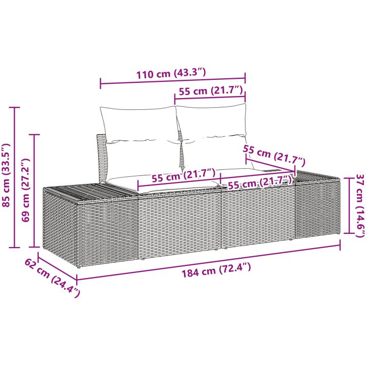 6 delar Trädgårdsoffaset med kuddar Grå Polyrotting vidaXL 55 x 55 x 37 cm – bild 11