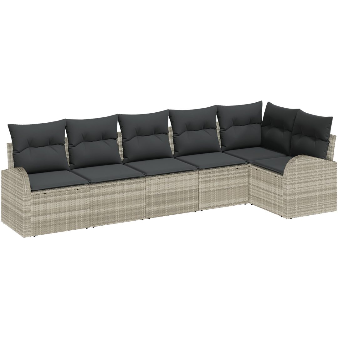 6 delar Trädgårdsoffaset med kuddar ljusgrå konstrotting vidaXL 289 x 124 x 85 cm – bild 2