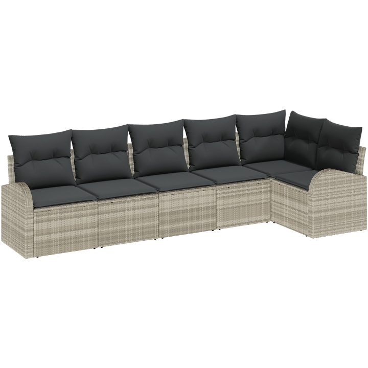 6 delar Trädgårdsoffaset med kuddar ljusgrå konstrotting vidaXL 289 x 124 x 85 cm – bild 2