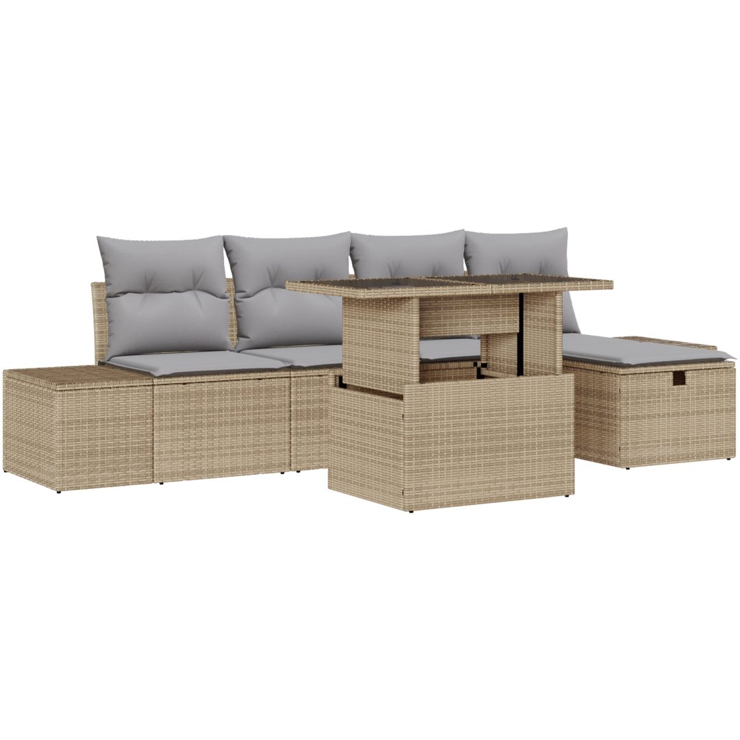6 Delar Trädgårdsoffset med Dynor Beige Polyrotting vidaXL 100 x 55 x 73 cm – bild 2