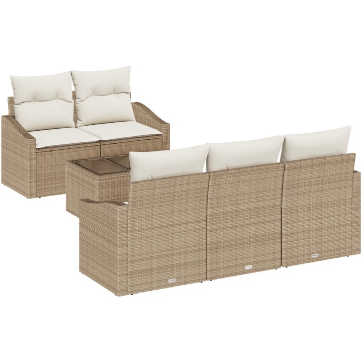 6 Delar Trädgårdsoffset med Kuddar Beige Poly Rottings vidaXL 55 x 55 x 37 cm – bild 2