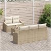 6 Delar Trädgårdsoffset med Kuddar Beige Poly Rottings vidaXL 55 x 55 x 37 cm – miniatyr 3
