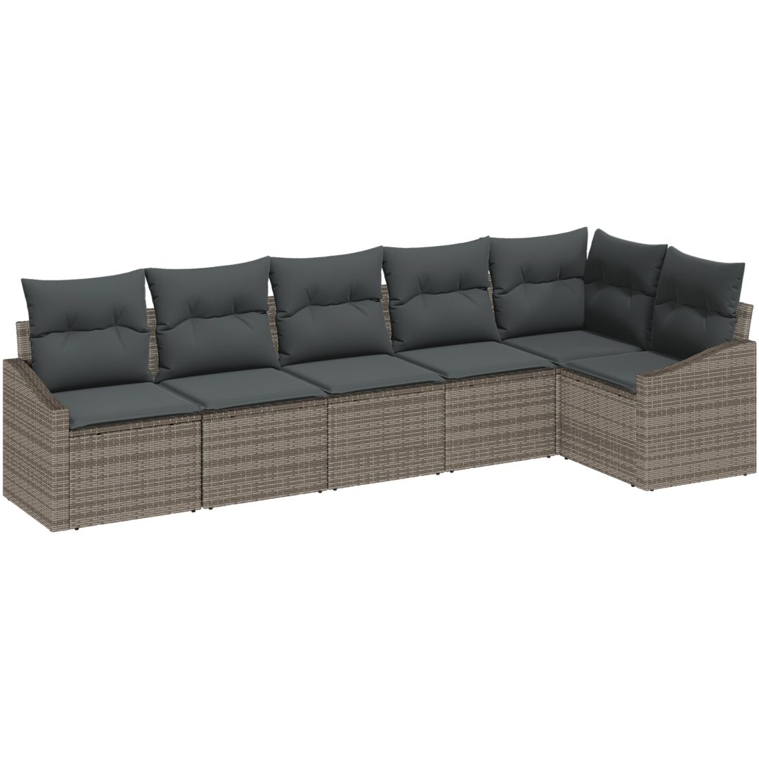 6 delar trädgårdsoffset med kuddar grå poly rotting vidaXL 288.5 x 123.5 x 85 cm – bild 2