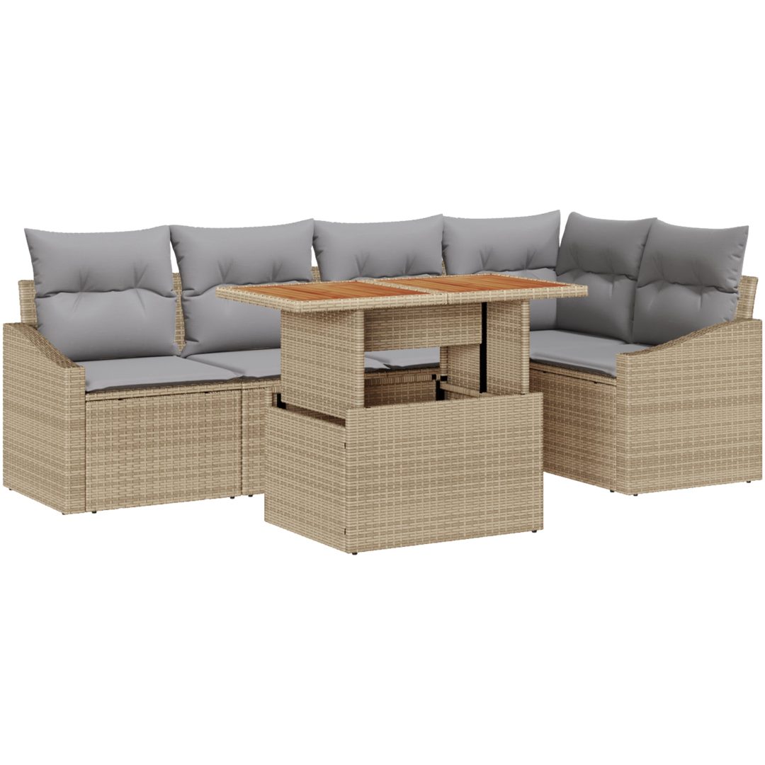 6 delar trädgårdsoffset med kuddar i beige poly rattan vidaXL 100 x 55 x 73 cm – bild 2