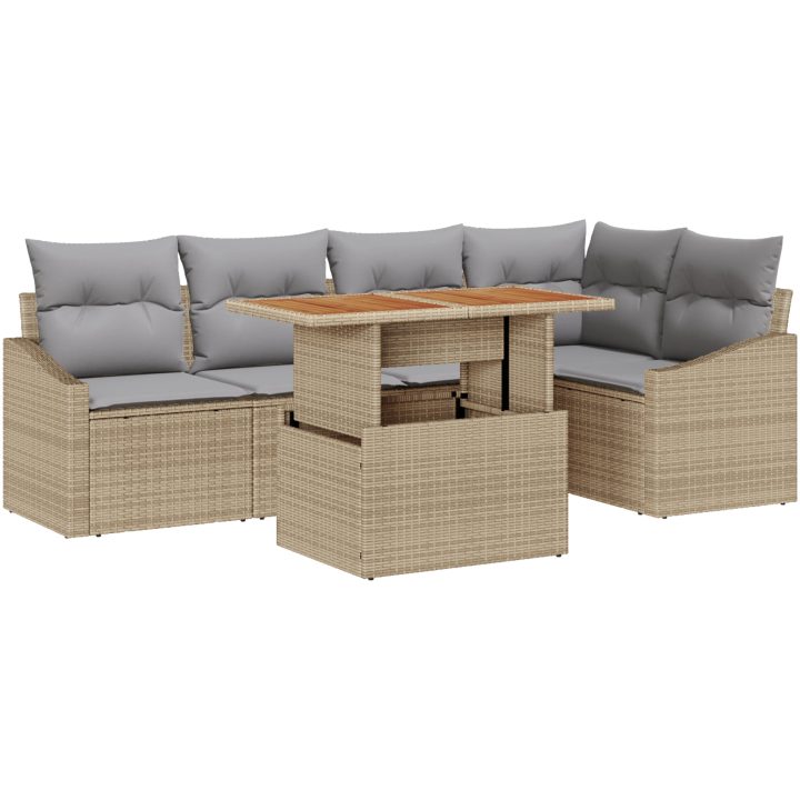 6 delar trädgårdsoffset med kuddar i beige poly rattan vidaXL 100 x 55 x 73 cm – bild 2