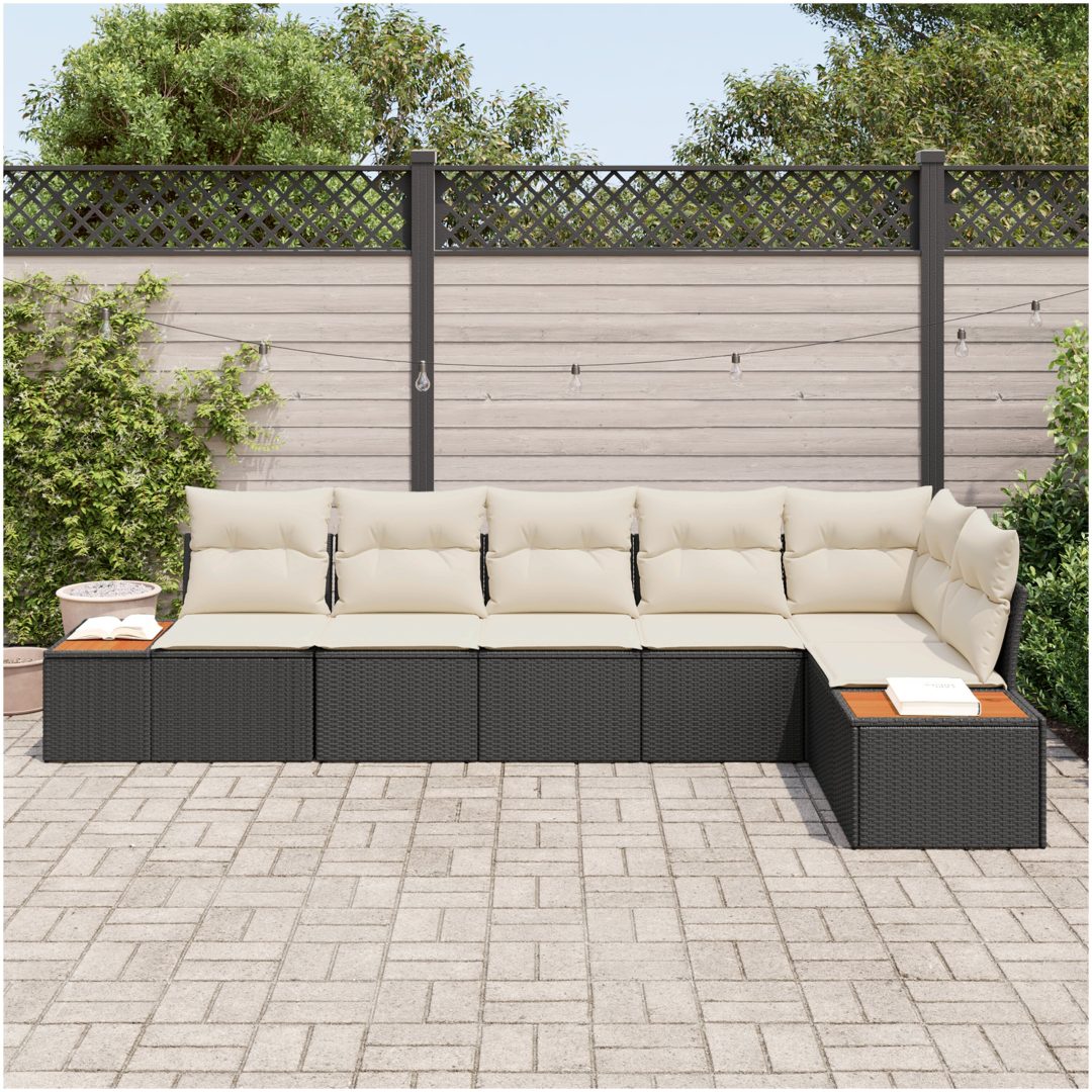 6 Delar Trädgårdsoffset med Kuddar i Svart Poly Rattan vidaXL Large – bild 3