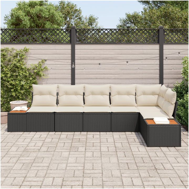 6 Delar Trädgårdsoffset med Kuddar i Svart Poly Rattan vidaXL Large – bild 3