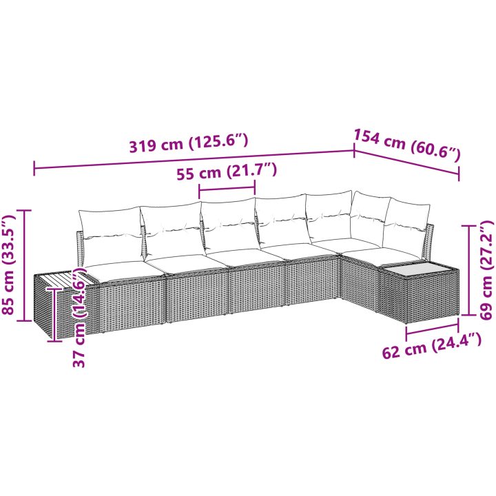 6 Delar Trädgårdsoffset med Kuddar i Svart Poly Rattan vidaXL Large – bild 8