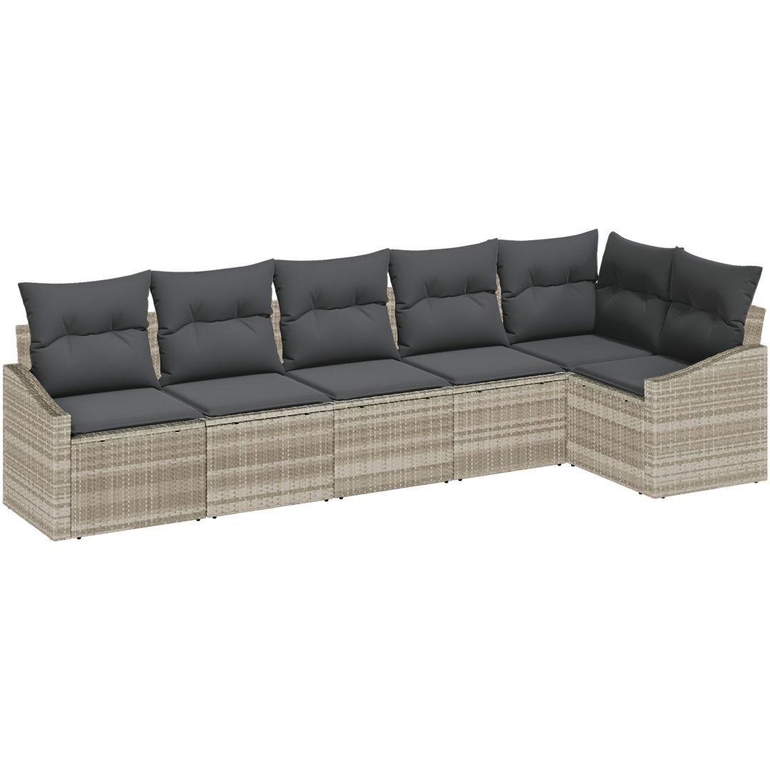 6 Delar Trädgårdsoffset med Kuddar Ljusgrå Poly Rattan vidaXL 288.5 x 123.5 x 85 cm – bild 2