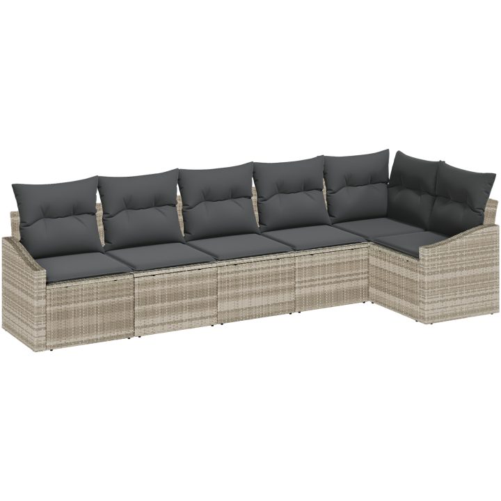 6 Delar Trädgårdsoffset med Kuddar Ljusgrå Poly Rattan vidaXL 288.5 x 123.5 x 85 cm – bild 2