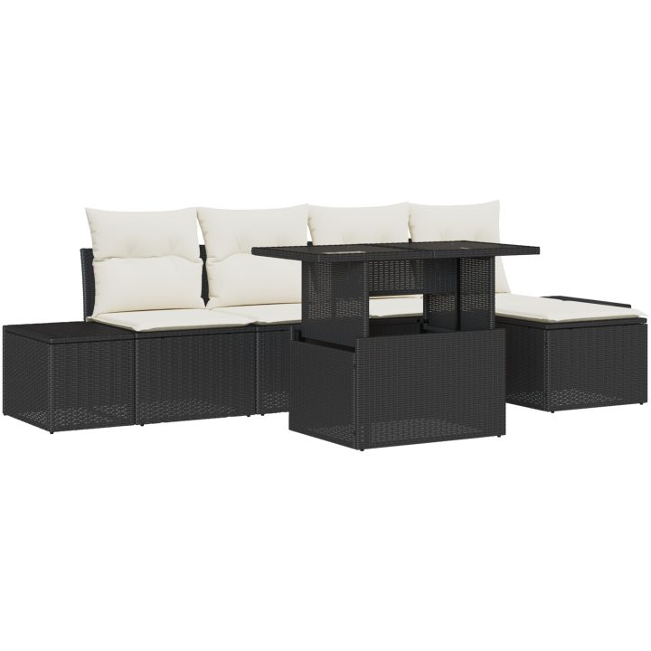 6 Delar Trädgårdsoffset med kuddar - Svart poly-rattan vidaXL 100 x 55 x 73 cm – bild 2