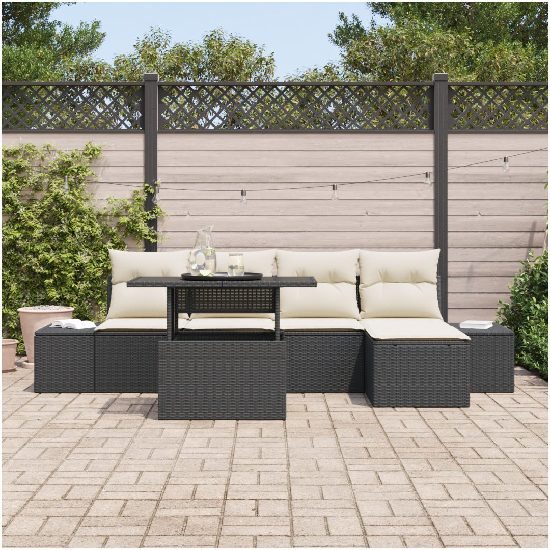 6 Delar Trädgårdsoffset med kuddar - Svart poly-rattan vidaXL 100 x 55 x 73 cm – bild 3