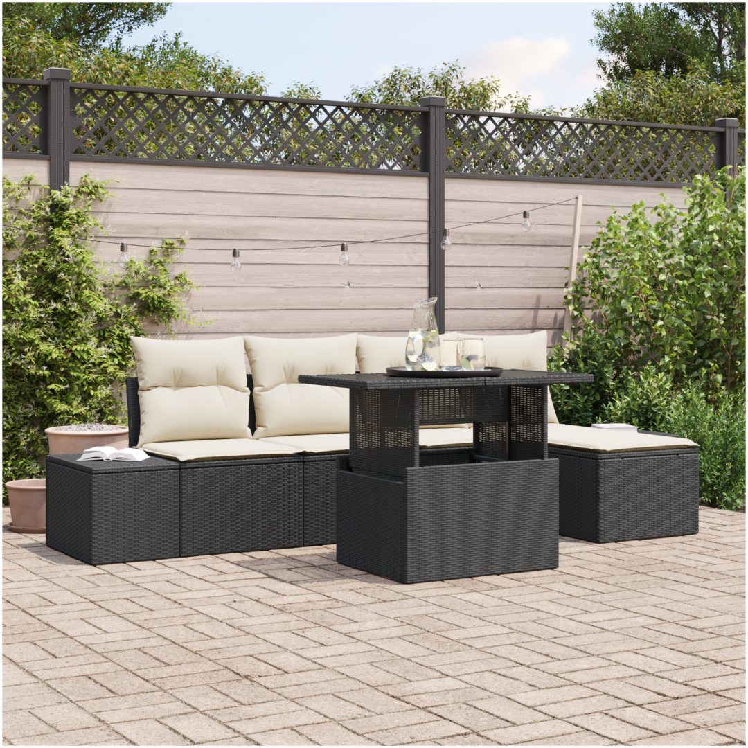 6 Delar Trädgårdsoffset med kuddar - Svart poly-rattan vidaXL 100 x 55 x 73 cm