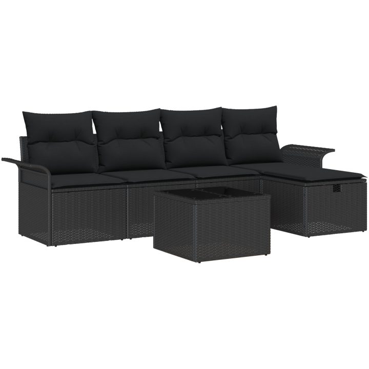 6 Delar Trädgårdsoffset med Kuddar Svart Poly Rattan vidaXL Stor – bild 2