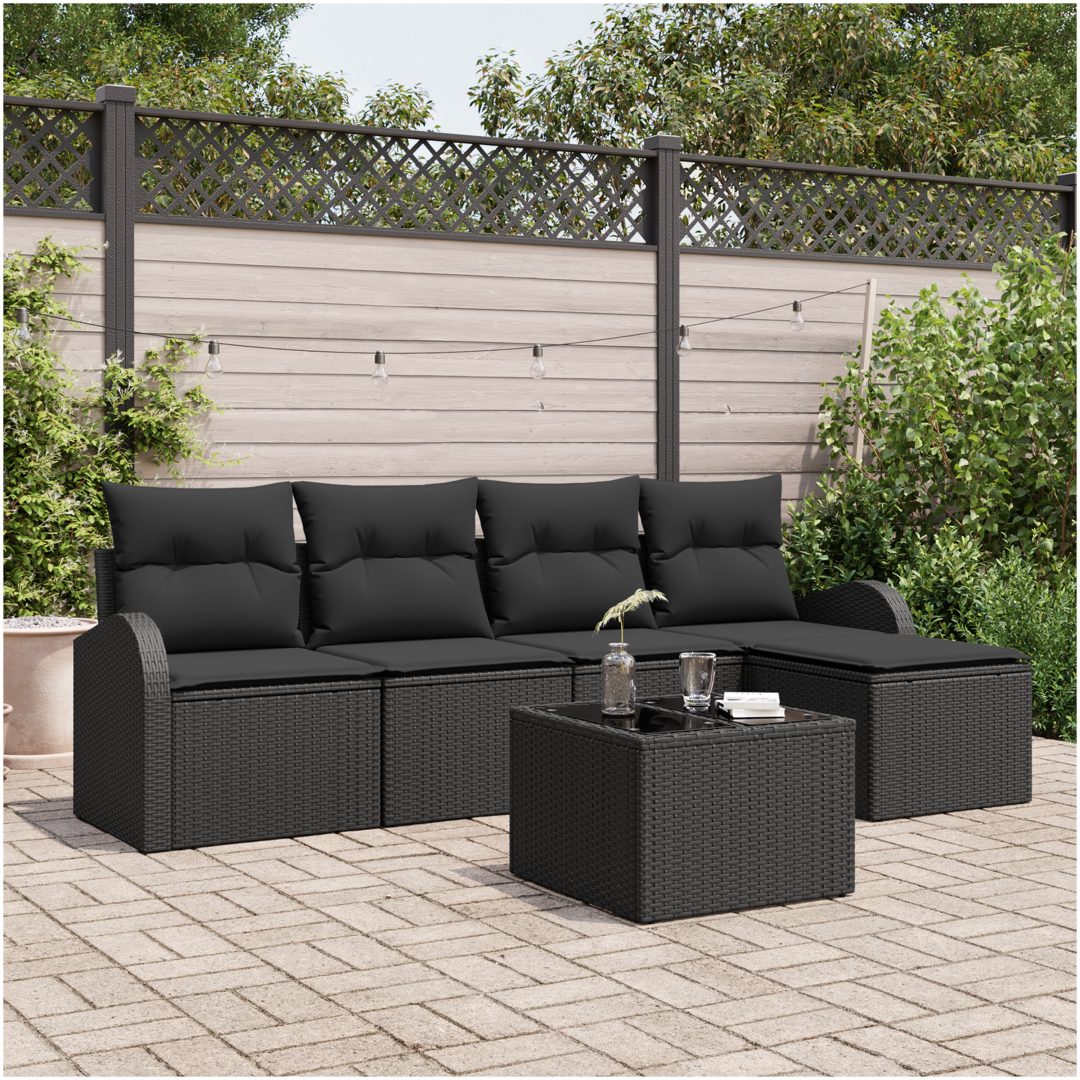 6 delar trädgårdssofa set med kuddar beige poly rattan vidaXL 55 x 55 x 37 cm